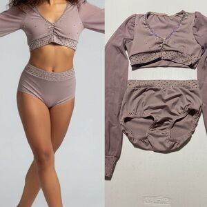 Kelle dance solo costume blush mauve 2 piece BUTTERFLIES 3847A rhinestoned MC